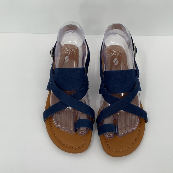 Franco Sarto Gia flat toe ring strappy sandal shoe blue suede leather new 6.5 - Picture 3 of 7